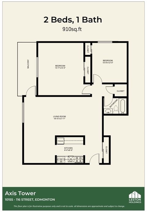 Floor plan for 2 beds, 1 bath, 941 sqft